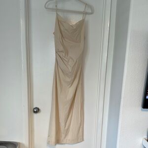 Never worn Zara dress Asymmetrical draped Cowl neck with spaghetti straps.